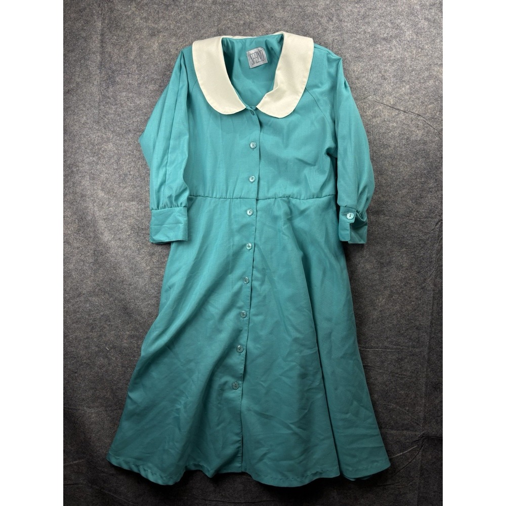 Vintage 1980s Sabina Sz L? Clown Notch Collar New Wave Button Linen Midi Dress